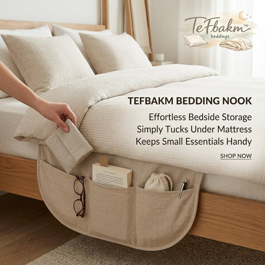 TeFbakm™ Bedside Caddy Organizer – Hanging Storage Pocket for Mattress, Minimalist Nightstand Alternative for Books, Glasses, Remote, and Daily Essentials