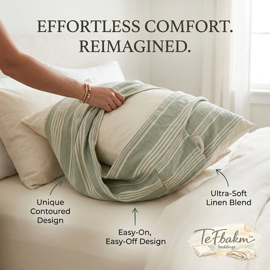 TeFbakm™ Ultra-Soft Linen Blend Pillow Cover – Unique Contoured Easy-On, Easy-Off Design – Effortless Bedroom Refresh & Modern Bedding Decor